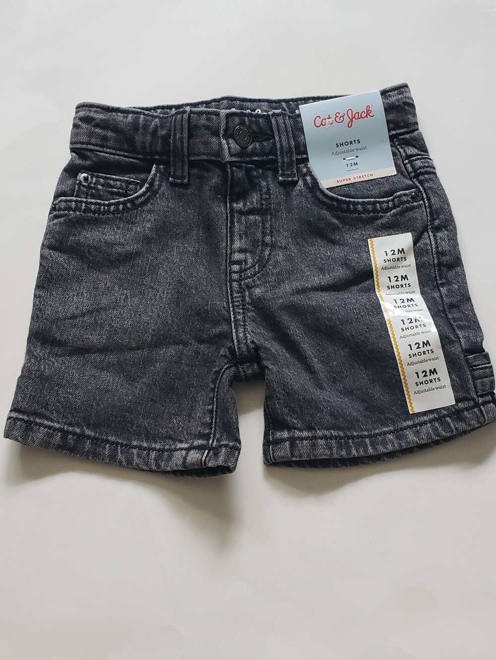 NWT Cat & Jack Baby Boys Super Stretch Denim Shorts Black Acid Wash